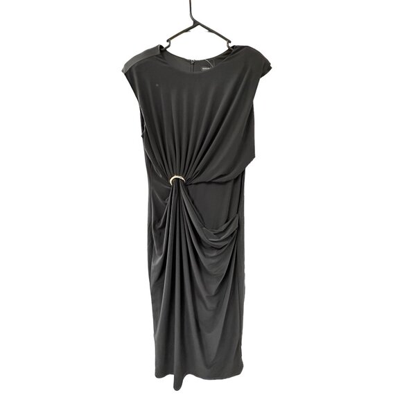 💰BOGO💰 New WHBM Black Long Cap Sleeve Dress with Gathered Side sz M - Picture 1 of 7